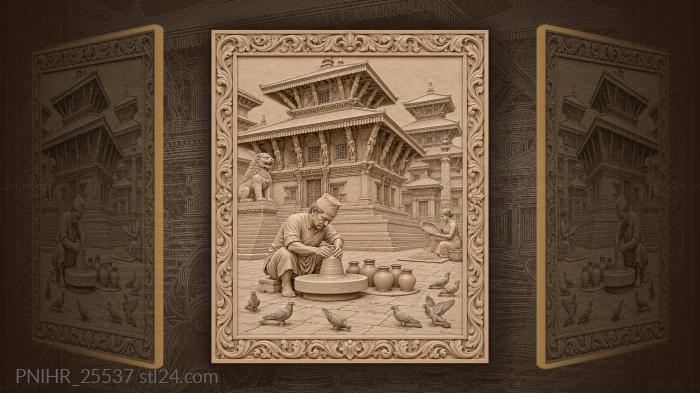 Potter turning a vessel by tiered temple 3d STL model