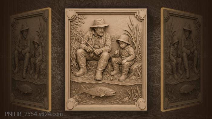 Riverside fishing scene 3d STL model