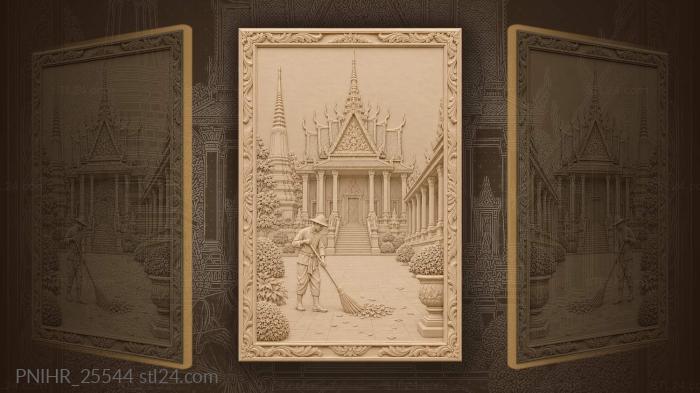Silver pagoda sweeping courtyard scene 3d STL model