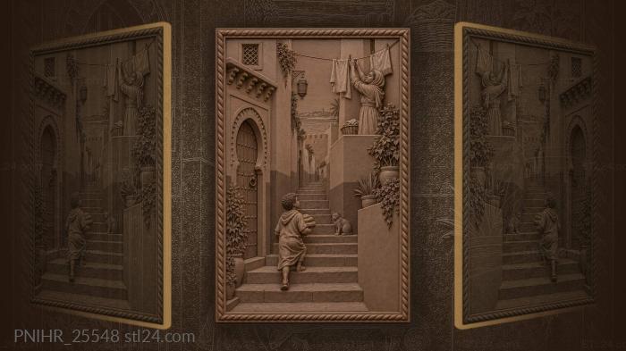 Rabat kasbah alley with daily life 3d STL model