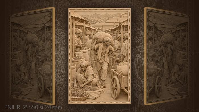 Porter shoulders coffee through crowded merkato 3d STL model