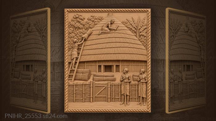 Kampala tombs thatcher working on roof 3d STL model