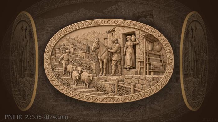Caucasian morning mountain life scene 3d STL model