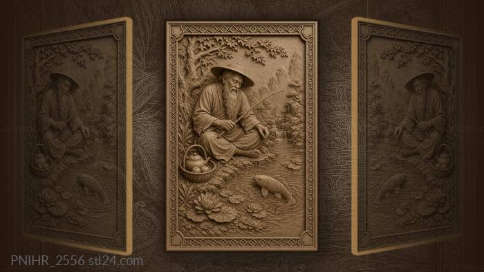Old fisherman by lily pond 3d STL model