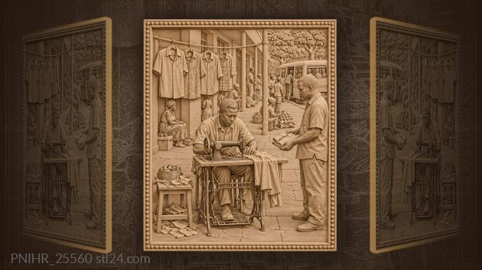 Tailor feeds a seam through roadside machine 3d STL model