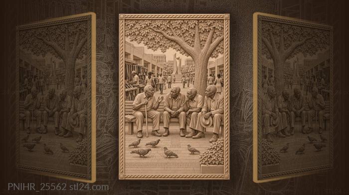 Elders talking under a spreading tree 3d STL model
