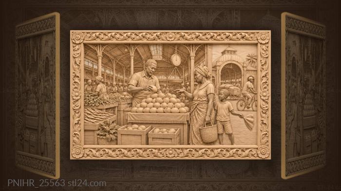 Trader stacking mangoes into a pyramid 3d STL model