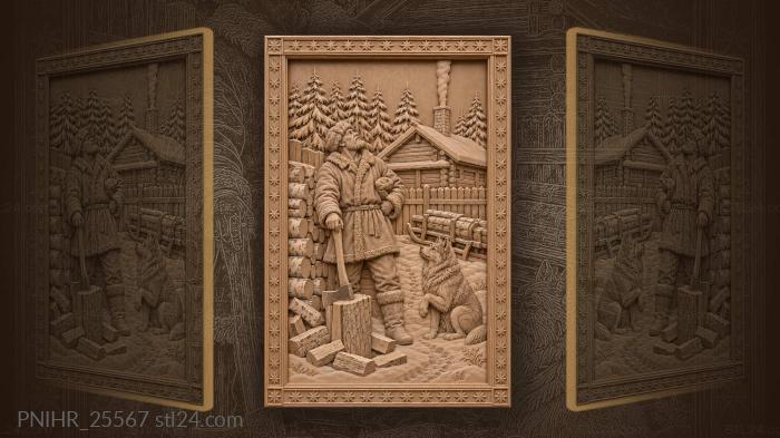 Woodcutter halts as chimney smoke rises 3d STL model