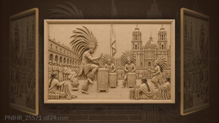 Mexico city zocalo dancers and cathedral 3d STL model
