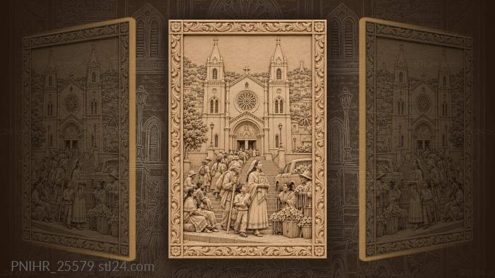 Pilgrims climb temple steps with candles 3d STL model