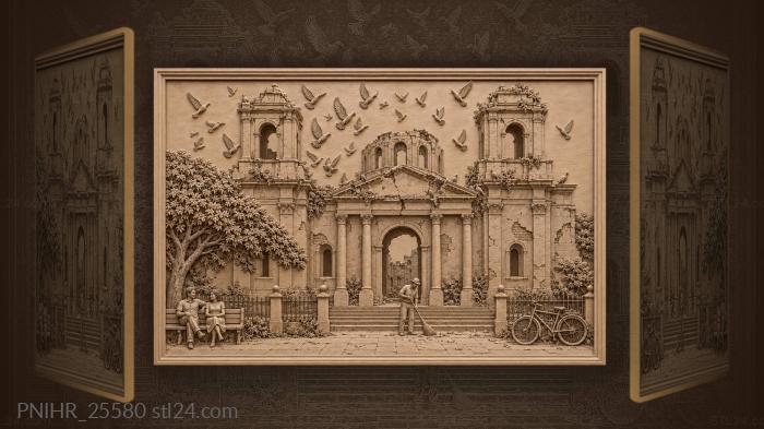 Managua cathedral pigeons and plaza life 3d STL model