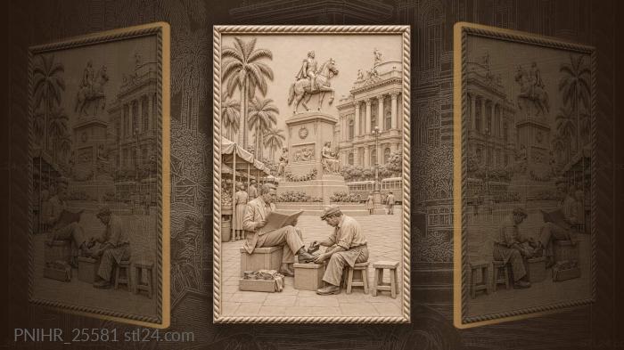 Shoeshine man bent over a customer boot 3d STL model