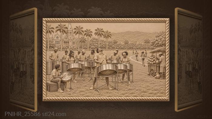 Steel band rehearses beside a coconut cart 3d STL model