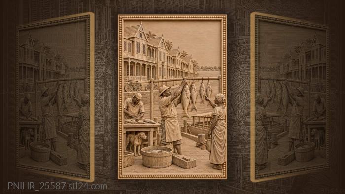 Paramaribo waterfront fish market scene 3d STL model