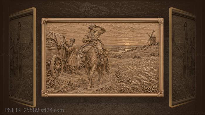 Cossack steppe sunset distant windmill 3d STL model