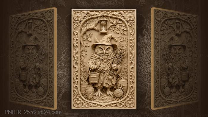 Wise owl with magical herbs 3d STL model