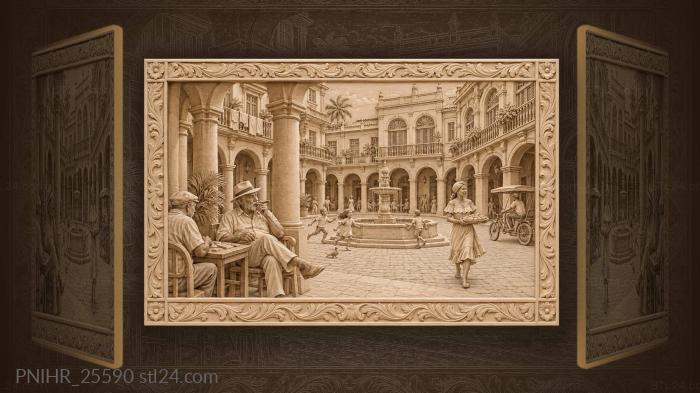 Elder plays dominoes beneath the arcade 3d STL model