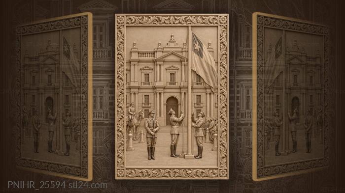 Carabineros hoist the colors above la moneda 3d STL model