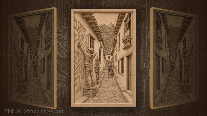 Bogota lane with artist cyclist hillside 3d STL model