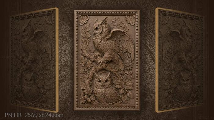 Wise owls on leafy branch 3d STL model