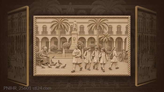 Sucre plaza schoolchildren palm trees pigeons 3d STL model
