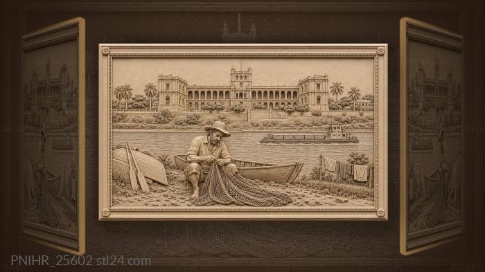 Fisherman untangling a net below the palace 3d STL model