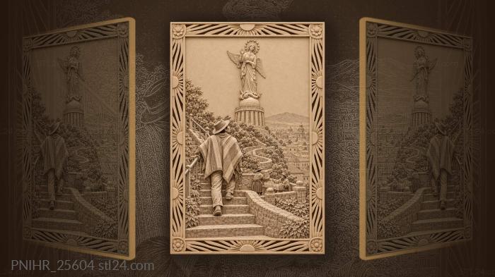 Pilgrim in poncho climbing the last steps 3d STL model