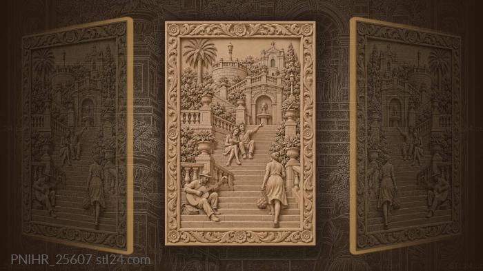 Lovers read together on santiago steps 3d STL model