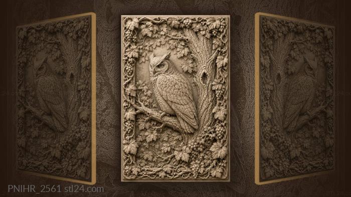 Owl on branch among dense trees 3d STL model