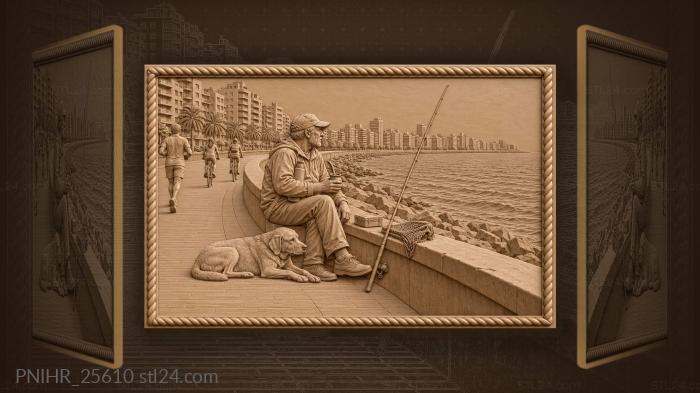 Fisherman drinks mate beside his dog 3d STL model