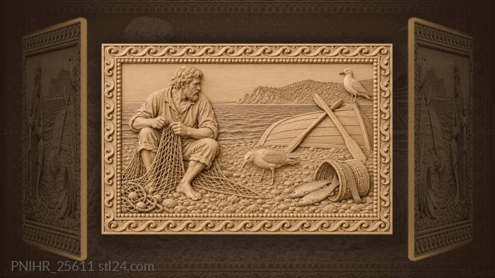 Baikal fisherman and watchful gulls 3d STL model