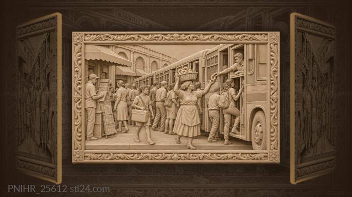 Bread seller serves commuters between queued buses 3d STL model