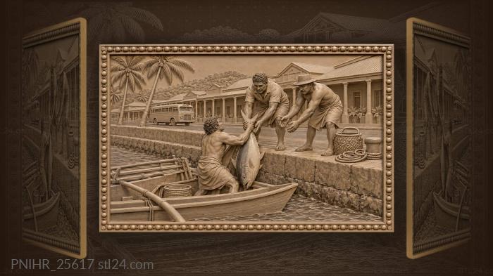 Samoan fisherman heaves tuna overboard 3d STL model