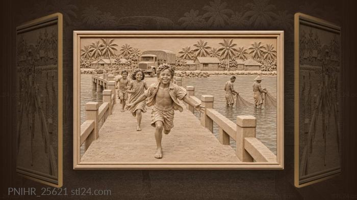 Racing children cross the betio causeway 3d STL model