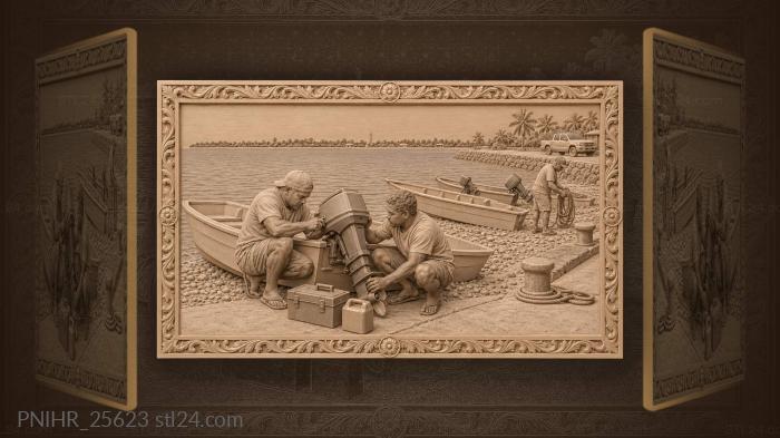 Fisherman repairs outboard with a wrench 3d STL model