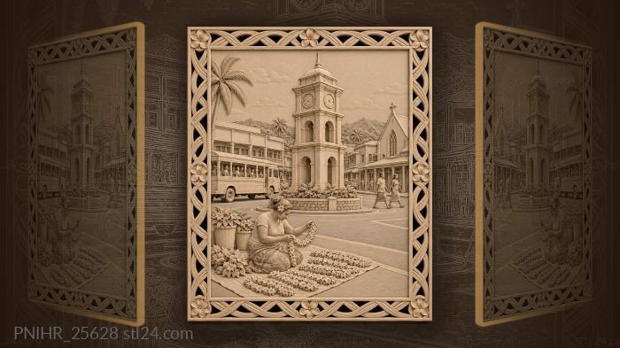 Flower seller arranges garlands by the tower 3d STL model