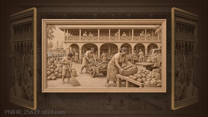 Vendor hoists yams onto morning stall 3d STL model