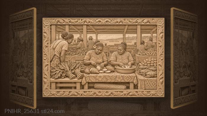 Market women rinse taro beside crabs 3d STL model