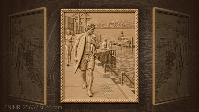 Surfer carries his board toward the water 3d STL model