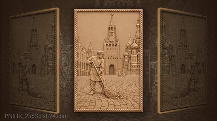 Street sweeper clears red square cobblestones 3d STL model