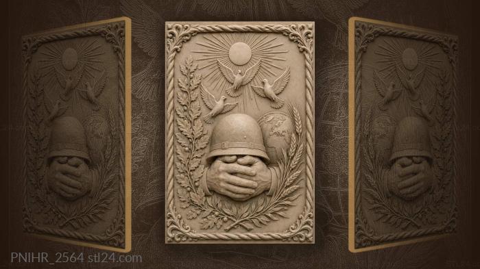 Peace doves with helmet and wheat 3d STL model