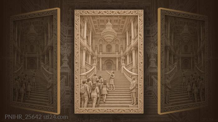 Visitors climb beneath the bucharest chandelier 3d STL model