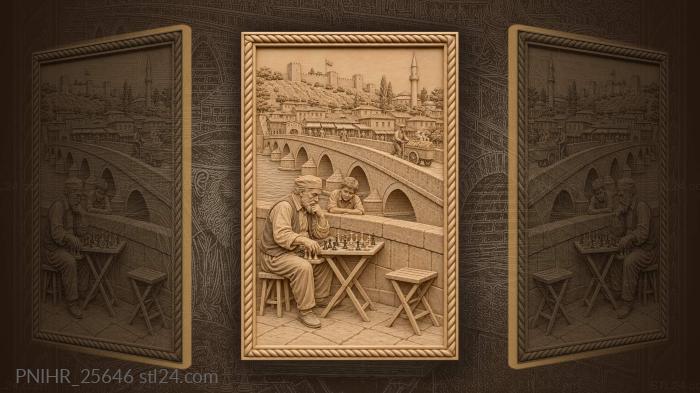 Skopje bridge chess game bazaar view 3d STL model