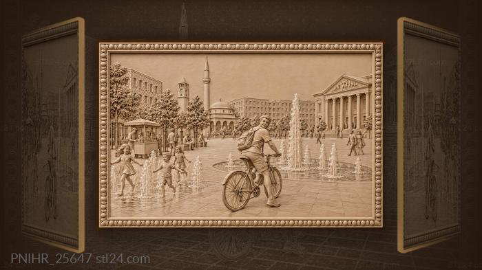 Cyclist circles the jets as children splash 3d STL model