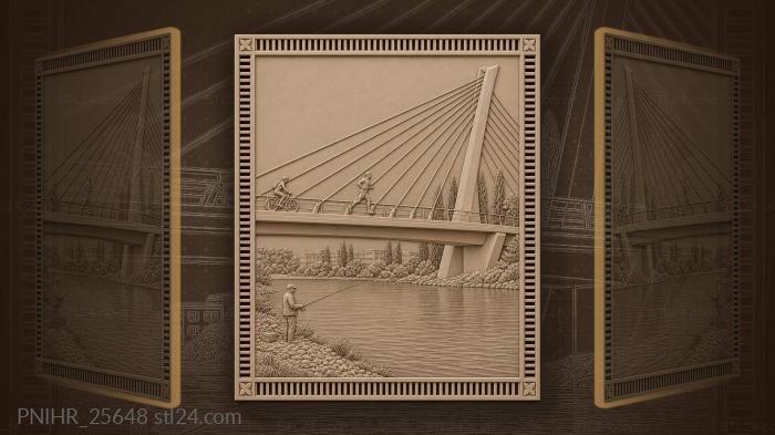 Runner crosses bridge while angler casts 3d STL model