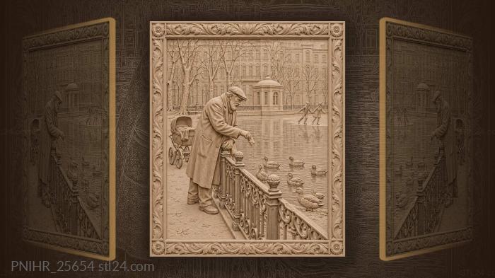 Elderly man feeds ducks at patriarch ponds 3d STL model