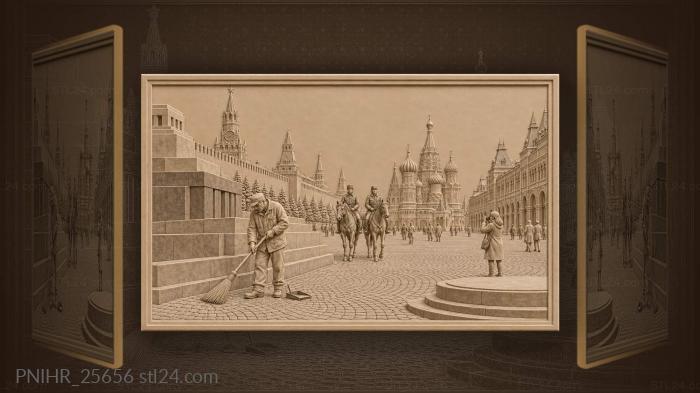 Sweeper brushing cobbles by kremlin wall 3d STL model