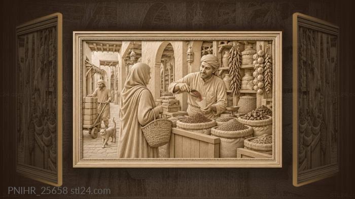 Spice merchant pours saffron for a customer 3d STL model