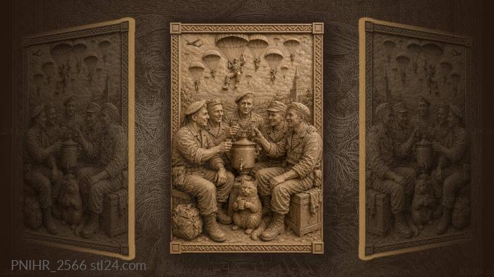 Paratroopers toasting as canopies fill the sky 3d STL model