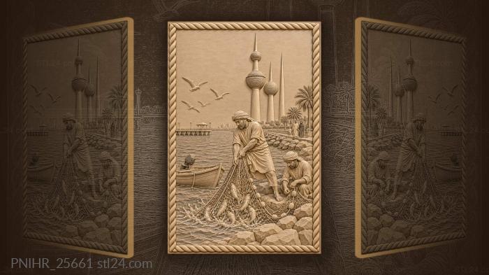 Fisherman hauls his net by the towers 3d STL model